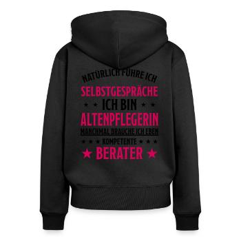 Altenpflegerin Engel Job Lustiger Spruch Geschenk - Frauen Premium Bio Zip Hoodie - Schwarz - Hinten - Julia (174cm)