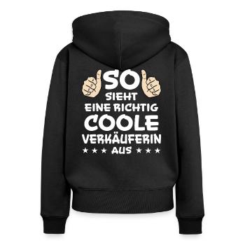 Verkäuferin Einzelhandel Lustiger Spruch Geschenk - Frauen Premium Bio Zip Hoodie - Schwarz - Hinten - Julia (174cm)