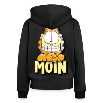 Garfield Moin - Frauen Premium Bio Zip Hoodie - Schwarz - Hinten - Julia (174cm)
