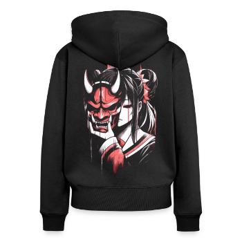 Anime Girl with Oni Mask Aesthetics Glitch - Women's Premium Organic Zip Hoodie - black - Back - Julia (174cm)