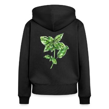 basilic - Sweat à capuche zippé Premium bio Femme - noir - Dos - Julia (174cm)