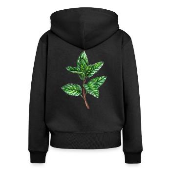 Minze, Mentha, Pfefferminz - Frauen Premium Bio Zip Hoodie - Schwarz - Hinten - Julia (174cm)