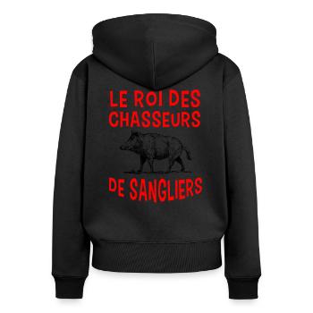 Roi des chasseurs de sangliers - Cadeau chasse - Sweat à capuche zippé Premium bio Femme - noir - Dos - Julia (174cm)