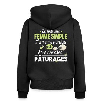 Brebis Mouton Laine Agneau Cadeau Ferme Agricole - Sweat à capuche zippé Premium bio Femme - noir - Dos - Julia (174cm)