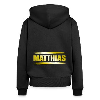Matthias - Frauen Premium Bio Zip Hoodie - Schwarz - Hinten - Julia (174cm)