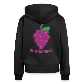 Be Grapeful - grape funny fruit pun purple - Women's Premium Organic Zip Hoodie - black - Back - Julia (174cm)