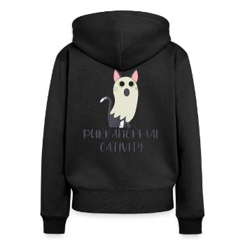 Purran activités normales chat halloween drôle - Sweat à capuche zippé Premium bio Femme - noir - Dos - Julia (174cm)