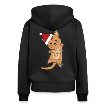 Cat fur nose Christmas fairy lights cute animals - Women's Premium Organic Zip Hoodie - black - Back - Julia (174cm)