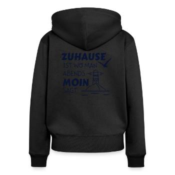 Zuhause Moin Leuchtturm Möwe Nordsee Nordlicht - Frauen Premium Bio Zip Hoodie - Schwarz - Hinten - Julia (174cm)