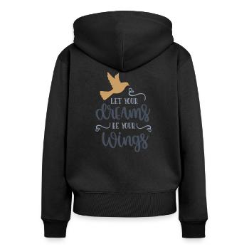 let your dreams be your wings Taube Freiheit - Frauen Premium Bio Zip Hoodie - Schwarz - Hinten - Julia (174cm)
