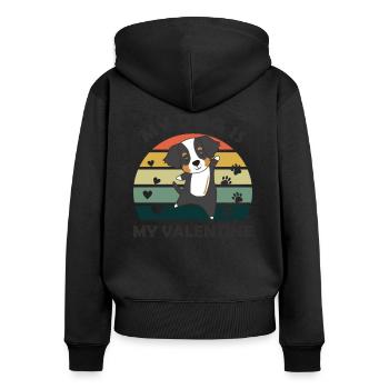My dog is my valentine Berner Sennen vintage herz - Frauen Premium Bio Zip Hoodie - Schwarz - Hinten - Julia (174cm)