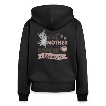 Cat mother coffee lover cute cats cat mom - Women's Premium Organic Zip Hoodie - black - Back - Julia (174cm)