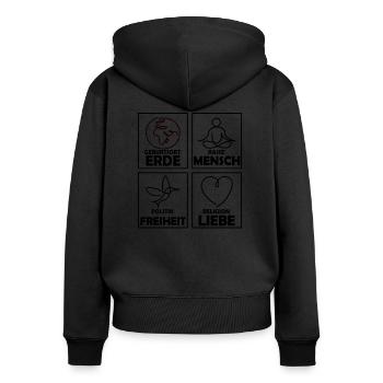 Religion Liebe Freiheit Leben Menschen - Frauen Premium Bio Zip Hoodie - Schwarz - Hinten - Julia (174cm)