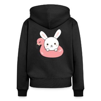 Hase Flamingo Schwimmreifen Sommer süße Tiere - Frauen Premium Bio Zip Hoodie - Schwarz - Hinten - Julia (174cm)