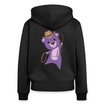 Cowboy Bär Bärchen Teddybär Western lila - Frauen Premium Bio Zip Hoodie - Schwarz - Hinten - Julia (174cm)