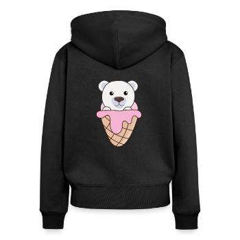 Polar bear bear pink ice cream waffle cute animals kawaii - Women's Premium Organic Zip Hoodie - black - Back - Julia (174cm)