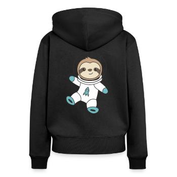 Faultier fliegt im Weltall als Astronaut Rakete - Frauen Premium Bio Zip Hoodie - Schwarz - Hinten - Julia (174cm)