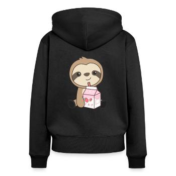 Kawaii paresseux rétro japonais fraise milkshake - Sweat à capuche zippé Premium bio Femme - noir - Dos - Julia (174cm)