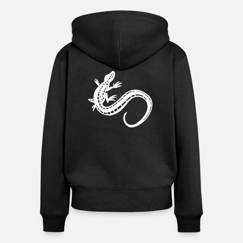 lucertola - Felpa con cappuccio con zip ecologica premium da donna - nero