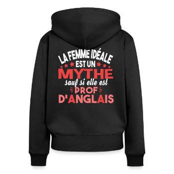 Prof d'anglais professeur langues english métier - Sweat à capuche zippé Premium bio Femme - noir - Dos - Julia (174cm)