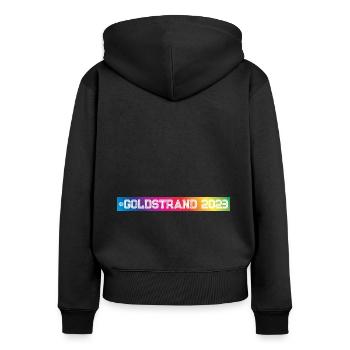 Sables dorés 2023 coloré - Sweat à capuche zippé Premium bio Femme - noir - Dos - Julia (174cm)
