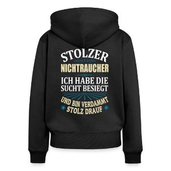 Stolzer Nichtraucher Spruch Männer Geschenk - Frauen Premium Bio Zip Hoodie - Schwarz - Hinten - Julia (174cm)