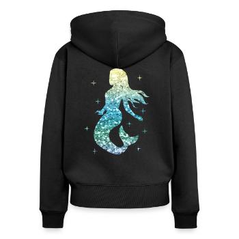 Femme de mer fille cadeau nègre paillettes - Sweat à capuche zippé Premium bio Femme - noir - Dos - Julia (174cm)
