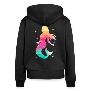 Aquarelle sirène dame fille cadeau Nixe - Sweat à capuche zippé Premium bio Femme - noir - Dos - Julia (174cm)