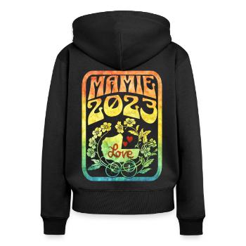 Annonce Grossesse 2023 - Future Mamie 2023 - Sweat à capuche zippé Premium bio Femme - noir - Dos - Julia (174cm)