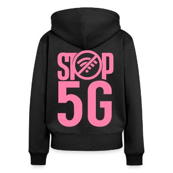 Stops 5G adversary network radiation cellular - Women's Premium Organic Zip Hoodie - black - Back - Julia (174cm)