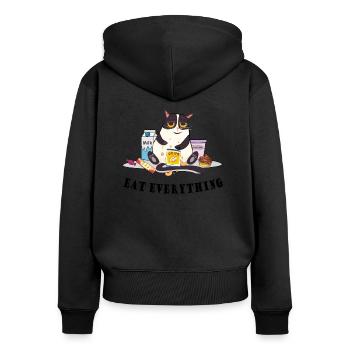 Chat vorace - Sweat à capuche zippé Premium bio Femme - noir - Dos - Julia (174cm)