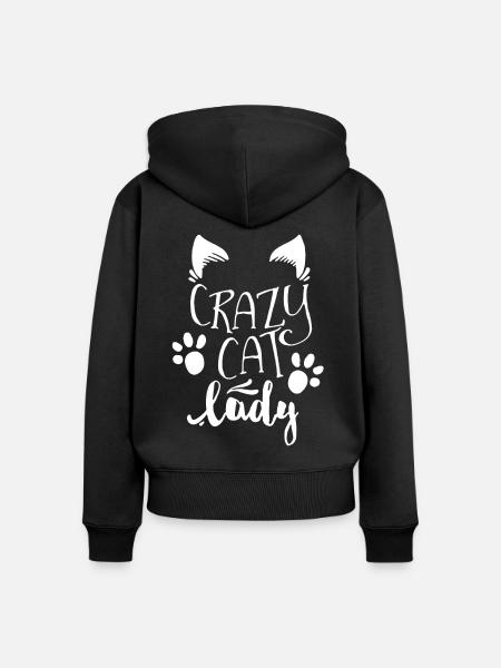 Verrückte Katze Dame Shirt - Frauen Premium Bio Zip Hoodie - Schwarz