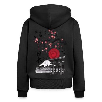 Japanische Kunst Fuji Torii - Frauen Premium Bio Zip Hoodie - Schwarz - Hinten - Julia (174cm)