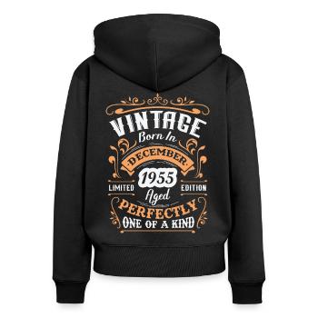 Cadeau d'anniversaire, Vintage né en Décembre 1955 - Sweat à capuche zippé Premium bio Femme - noir - Dos - Julia (174cm)