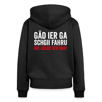 ICH LÜEGU DER BAR! - Frauen Premium Bio Zip Hoodie - Schwarz - Hinten - Julia (174cm)