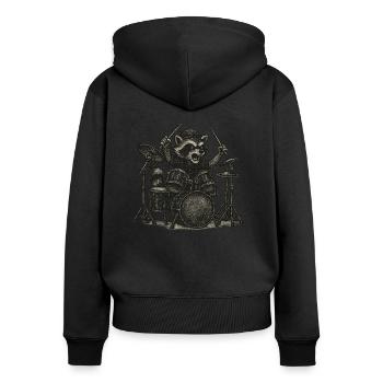 Waschbär Schlagzeug Schlagzeuger Festival - Frauen Premium Bio Zip Hoodie - Schwarz - Hinten - Julia (174cm)