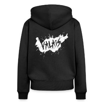 VALAIS GRUNGY WEISS - Frauen Premium Bio Zip Hoodie - Schwarz - Hinten - Julia (174cm)