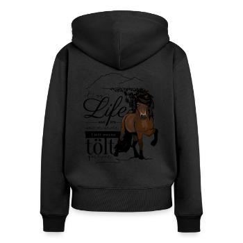 Brauner Isländer: It‘s my life - Frauen Premium Bio Zip Hoodie - Schwarz - Hinten - Julia (174cm)