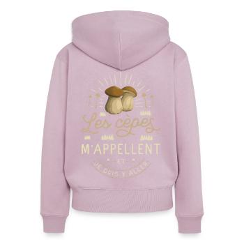 Cèpe Champignon Cueillette Cèpes Champignons - Sweat à capuche zippé Premium bio Femme - rose poudré - Dos - Julia (174cm)