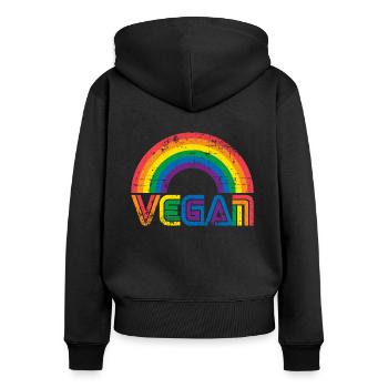 Vegan LGBT Rainbow Flag gift - Women's Premium Organic Zip Hoodie - black - Back - Julia (174cm)