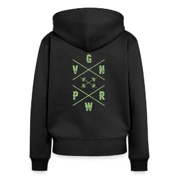 Vegan Power Geschenk - Frauen Premium Bio Zip Hoodie - Schwarz - Hinten - Julia (174cm)