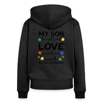 Love need no Words Autism Awareness Son - Sweat à capuche zippé Premium bio Femme - noir - Dos - Julia (174cm)