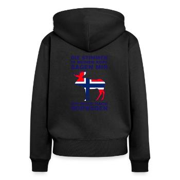 Ich muss nach Norwegen Urlaub Camping Wohnmobil - Frauen Premium Bio Zip Hoodie - Schwarz - Hinten - Julia (174cm)