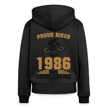 Fier anniversaire cycliste 1986 Né vélo - Sweat à capuche zippé Premium bio Femme - noir - Dos - Julia (174cm)