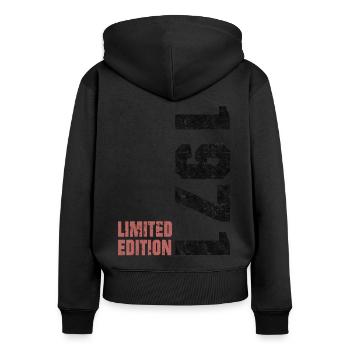 Anniversaire 1971 Born Gift Limitert Dicton - Sweat à capuche zippé Premium bio Femme - noir - Dos - Julia (174cm)