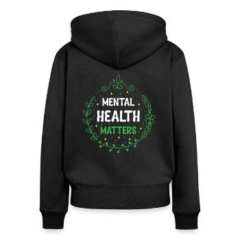 Santé mentale, santé mentale - Sweat à capuche zippé Premium bio Femme - noir - Dos - Julia (174cm)