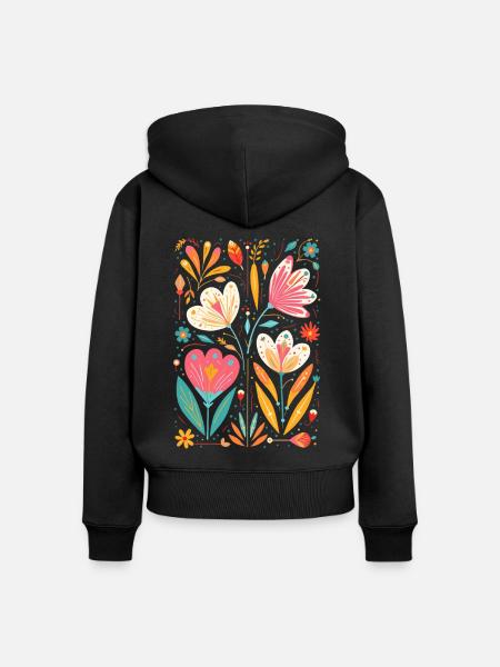 Otomi Blumenmuster Kulturelle Kunst - Frauen Premium Bio Zip Hoodie - Schwarz
