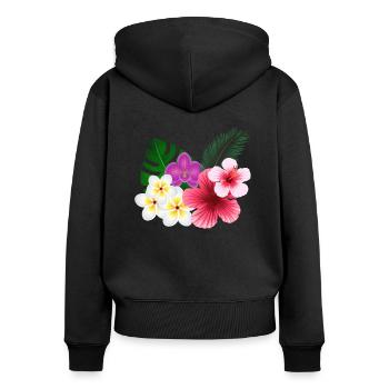 Tropische Blüten und Blumen - Frauen Premium Bio Zip Hoodie - Schwarz - Hinten - Julia (174cm)
