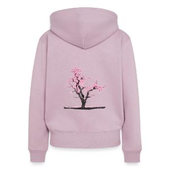 Fleur de cerisier japonais - Sweat à capuche zippé Premium bio Femme - rose poudré - Dos - Julia (174cm)