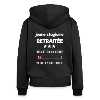 humour retraite femme - Sweat à capuche zippé Premium bio Femme - noir - Dos - Julia (174cm)